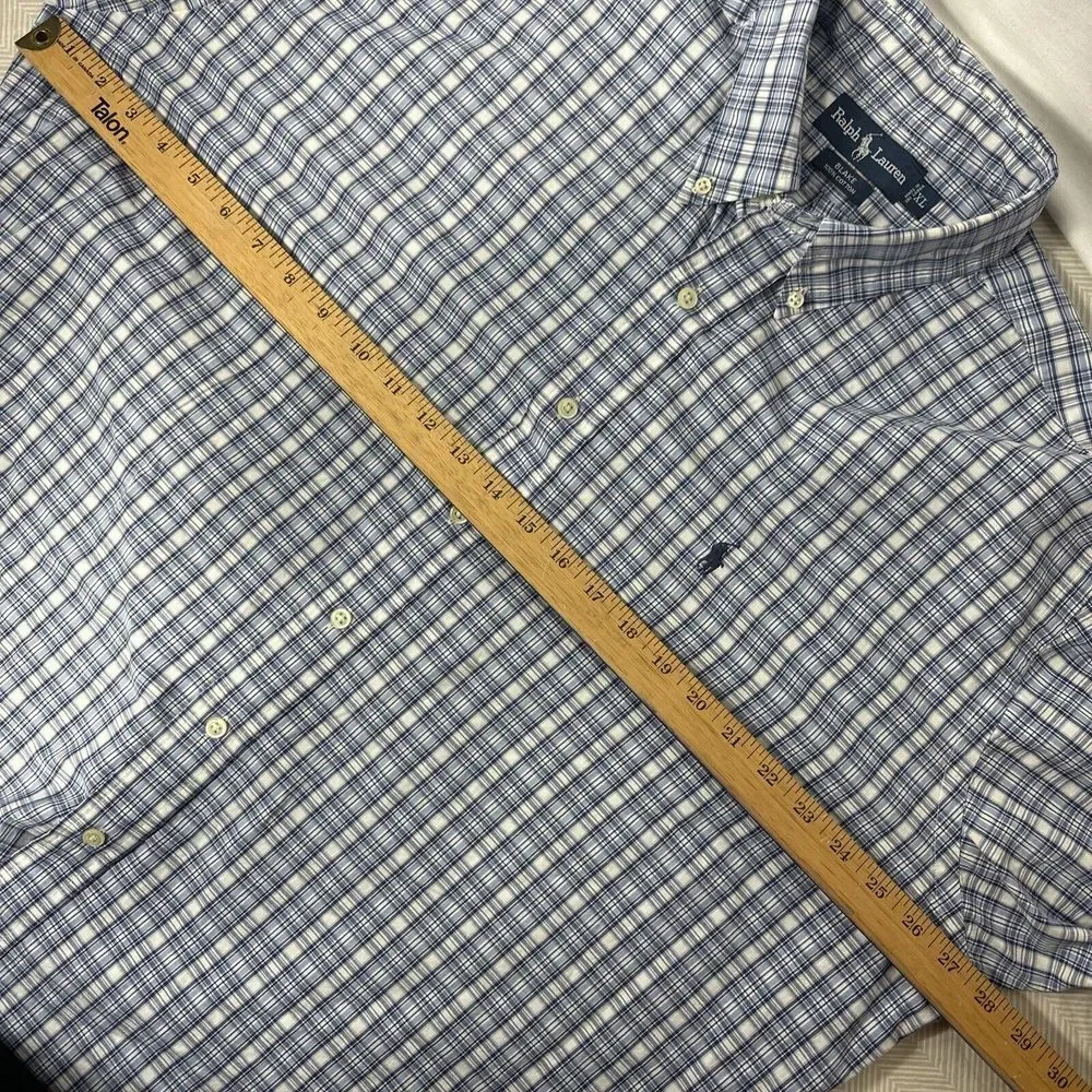 Polo Ralph Lauren Men's XL Button‎ Down Blue Plaid Shirt Long Sleeve Oxford